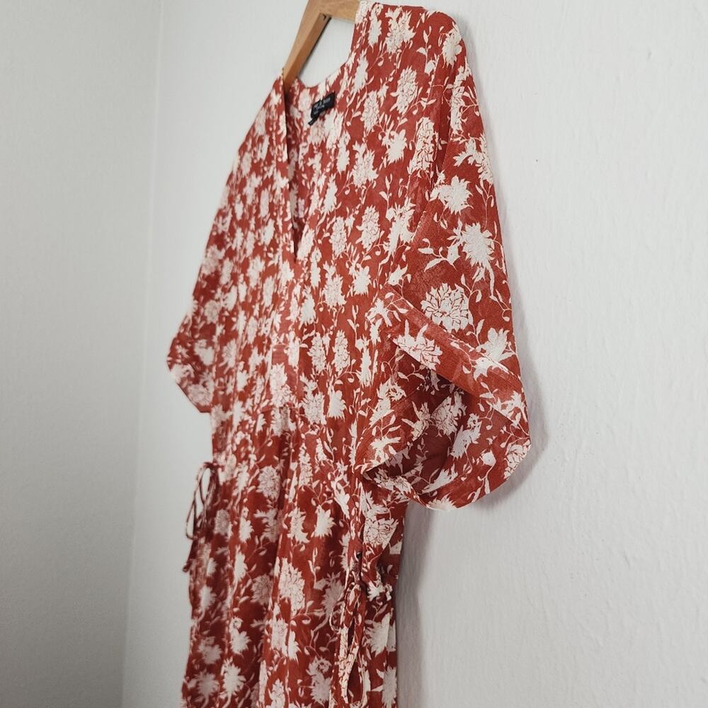 Rag & Bone Elysse Sheer Floral Midi Chiffon Dress Orange Boho Resort Wear XS - Picture 6 of 13